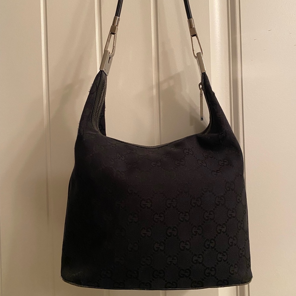 Vintage Canvas Black on Black Signature Gucci Hobo